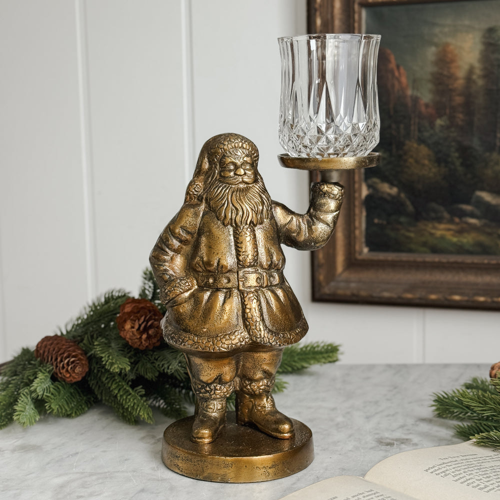 Gold Santa Candle Holder Figurine w/ votive