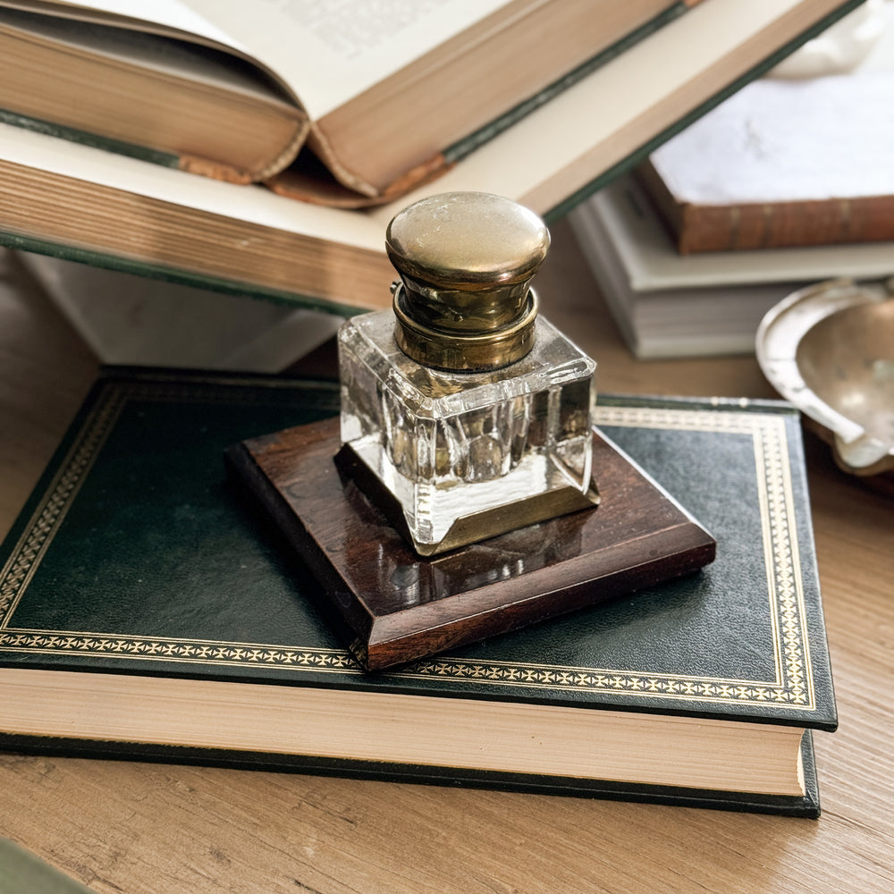 Vintage Wooden Base Inkwell