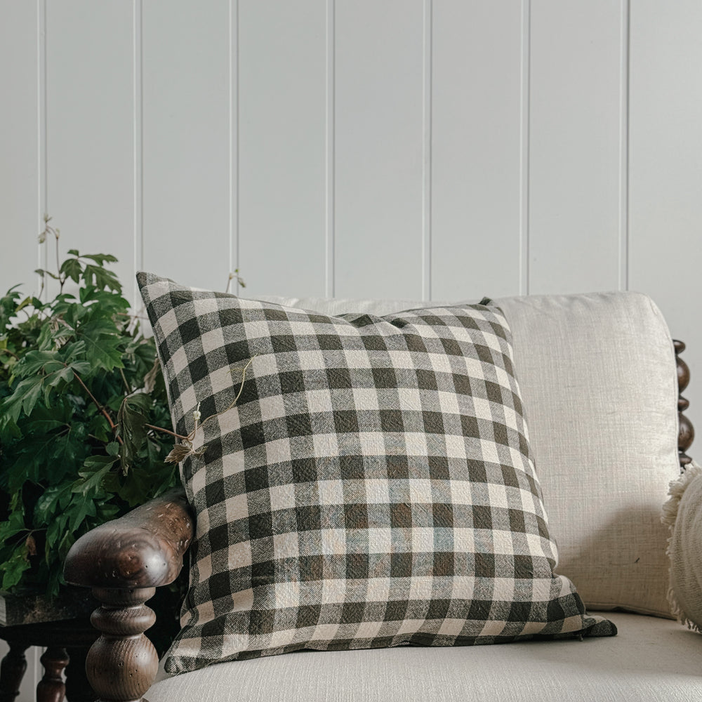 Olive Gingham Pillow Cover- Multiple Sizes