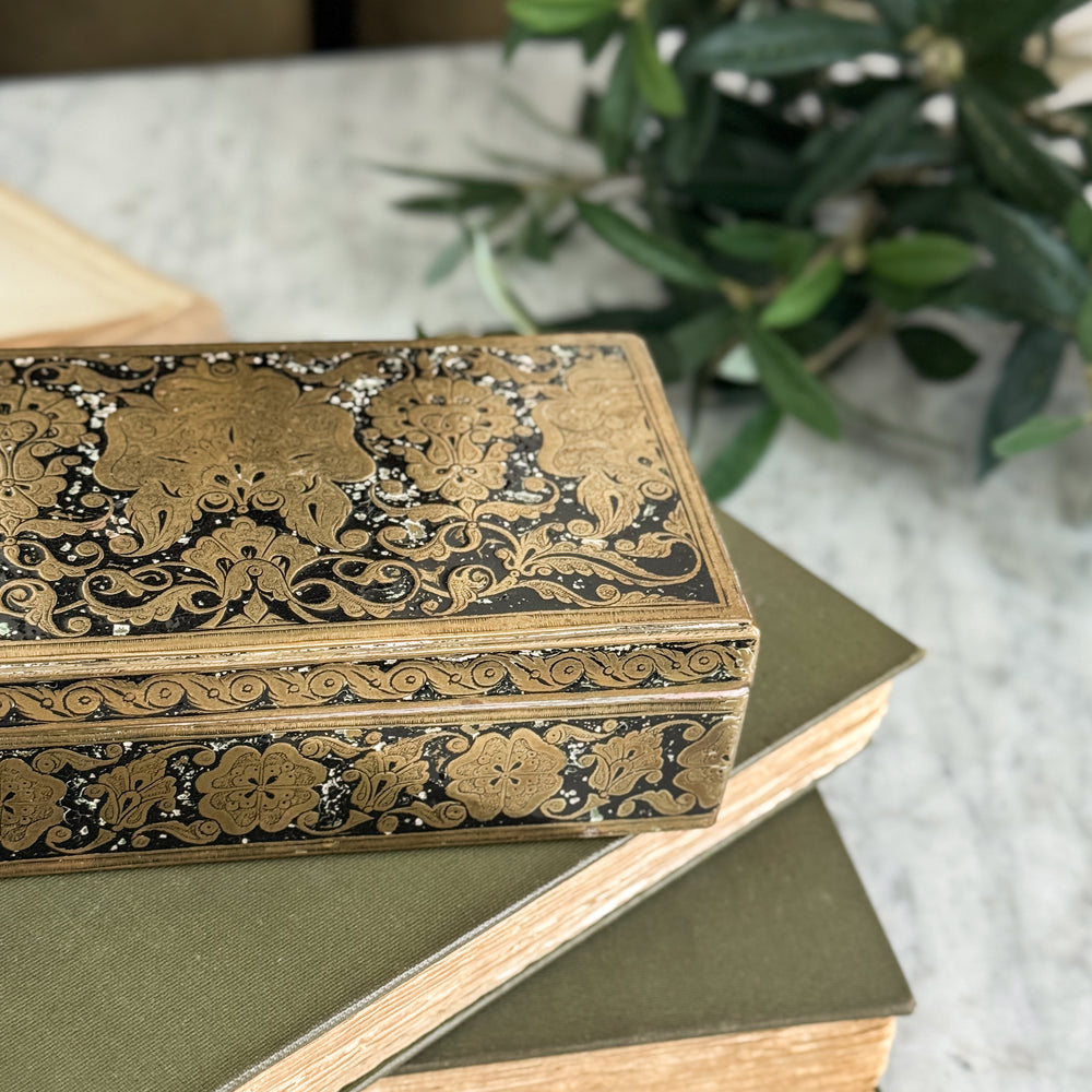 Vintage brass black engraved box.