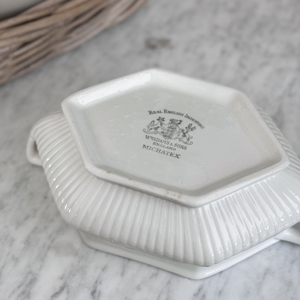 Antique white ironstone simple lidded compote bowl