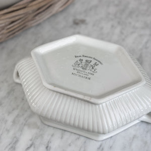 Antique white ironstone simple lidded compote bowl