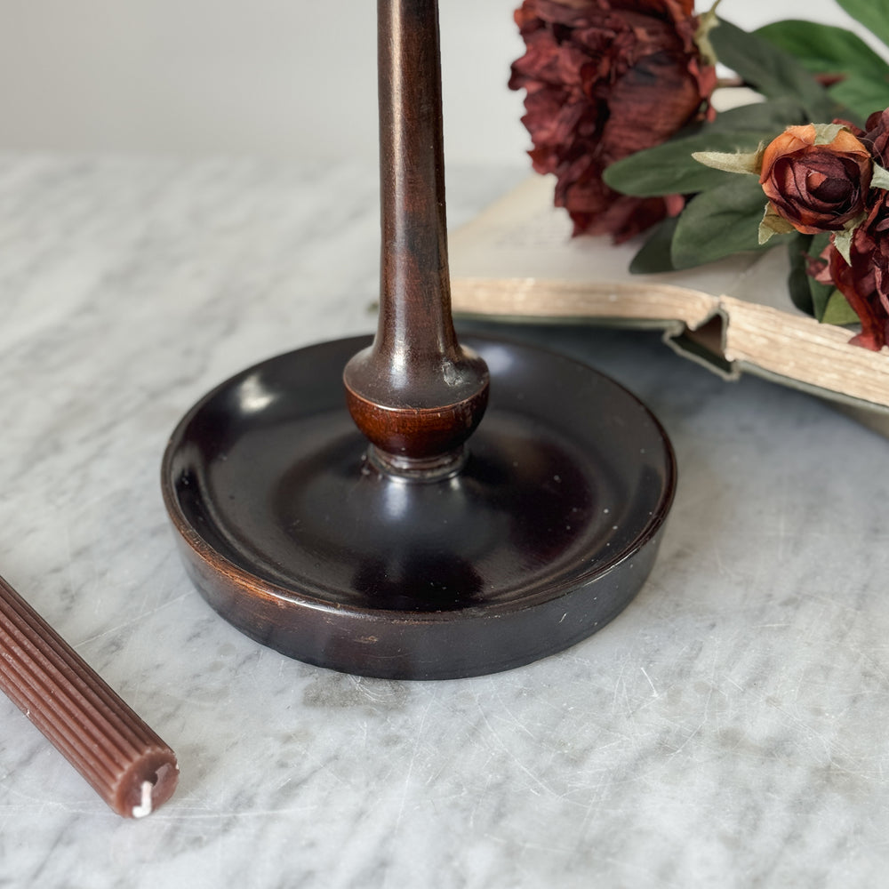 Vintage dark wood taper candleholder