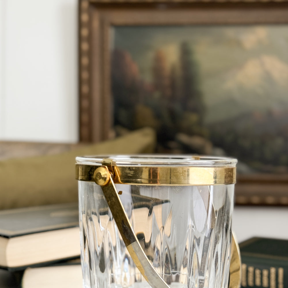 Vintage Crystal and gold metal ice bucket