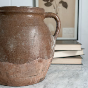 Vintage Double Handle Brown Pottery Vase.