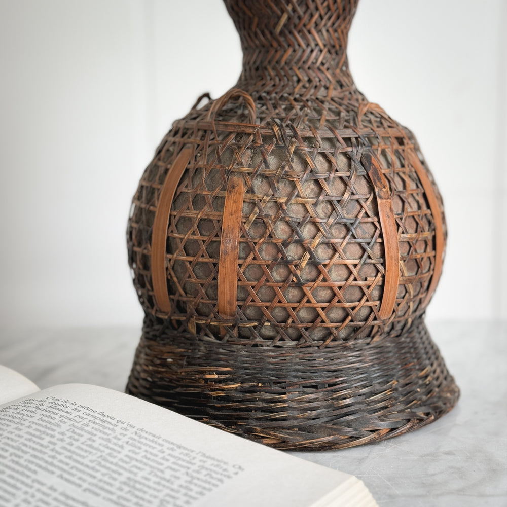 Vintage Wicker Gourd Vase.