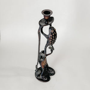 Vintage gold brass frog taper candlestick