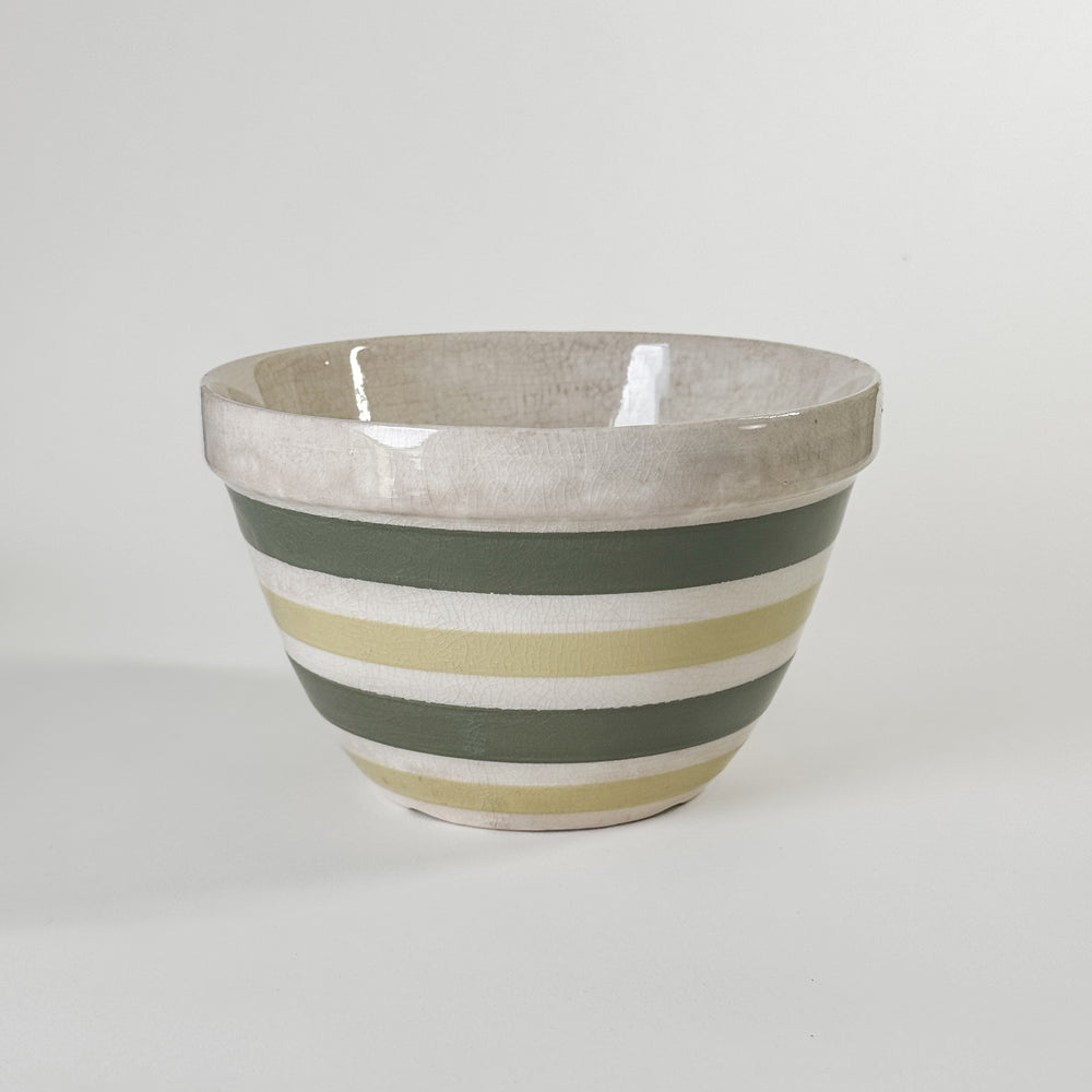 Vintage green striped ironstone bowl - England