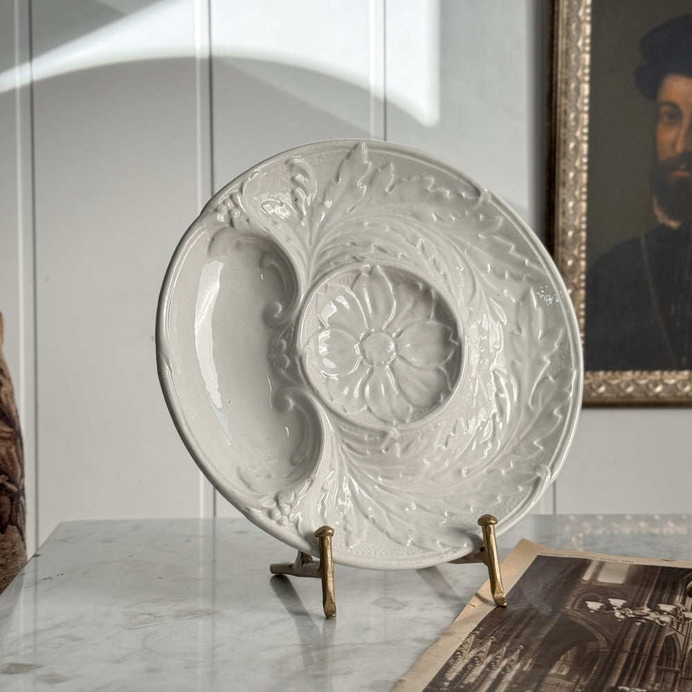 Antique white ironstone oyster plate - FRANCE.