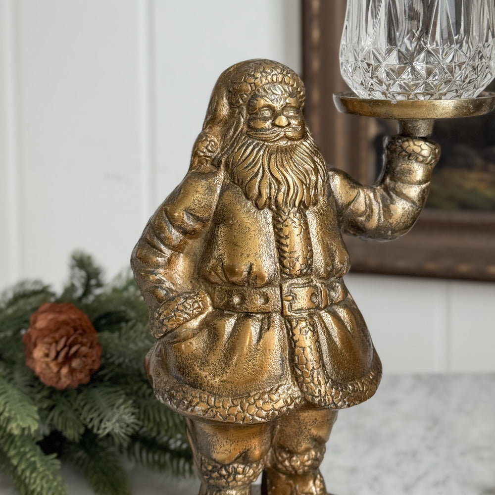 Gold Santa Candle Holder Figurine w/ votive