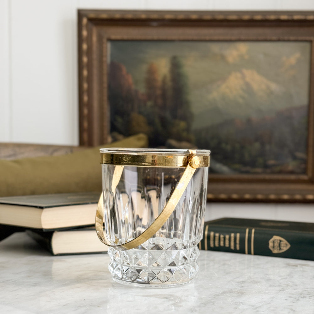 Vintage Crystal and gold metal ice bucket