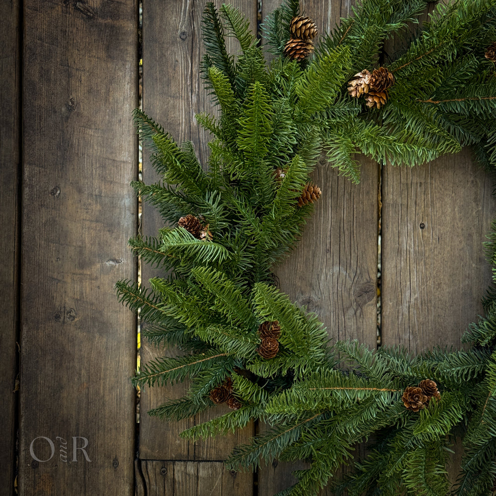Balsam Fir Wreath with pinecones.