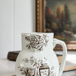 Antique Ironstone Brown Transferware Pitcher