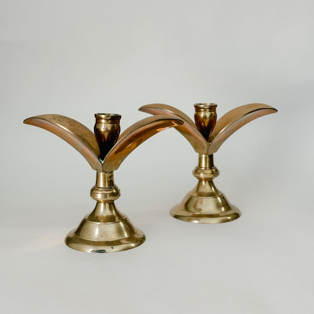 Vintage Brass Tulip Taper Holders.