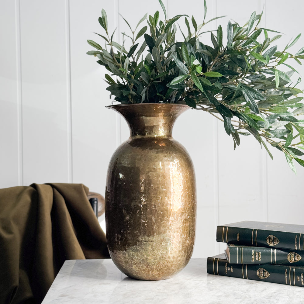Vintage brass tall tapered vase.
