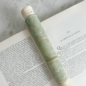 Vintage Large Green Carved Stone and White Calligraphy Brush