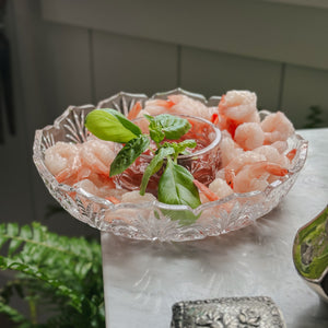 Vintage cut glass cocktail plate set with bowl insert
