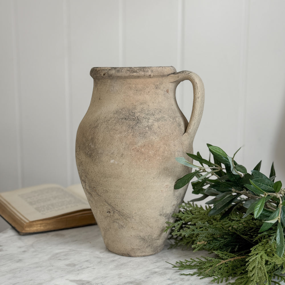 Vintage Turkish pottery vase w/handle.