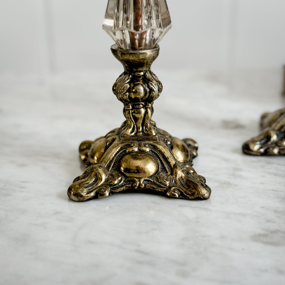 Vintage Glass and Metal Taper Pair