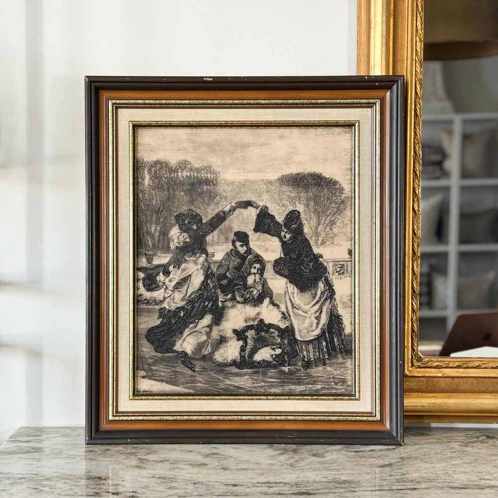 Vintage Faux Ivory Framed Skating Print