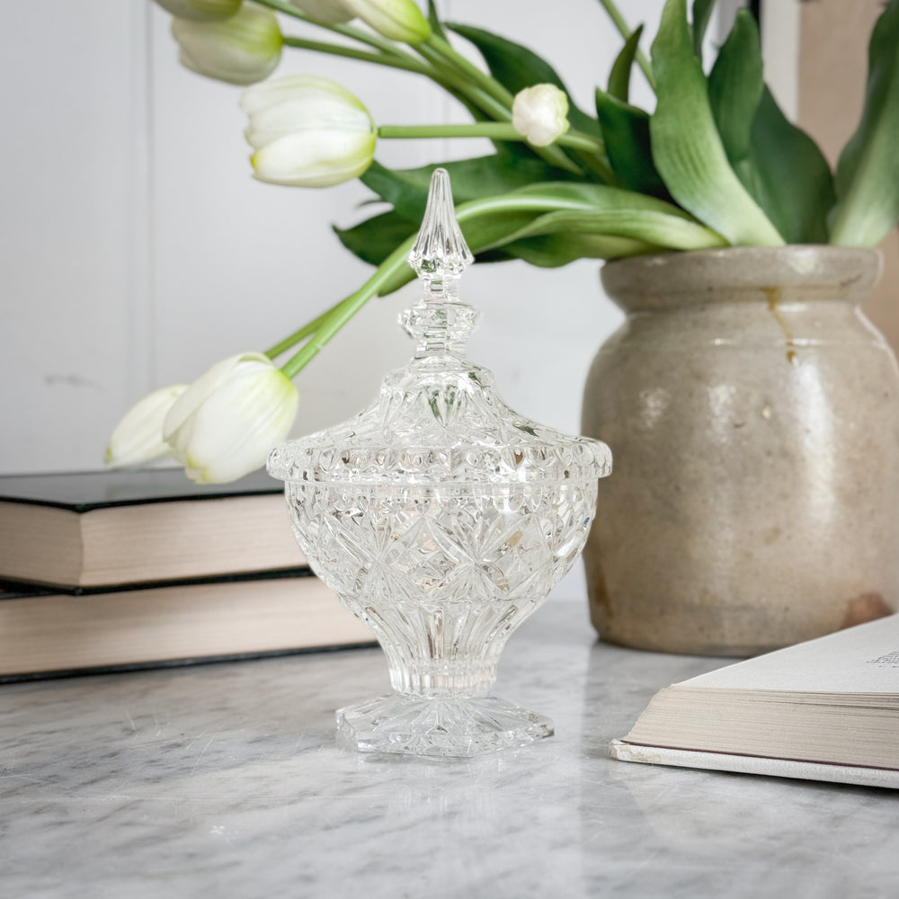 Vintage Crystal  lidded jar.