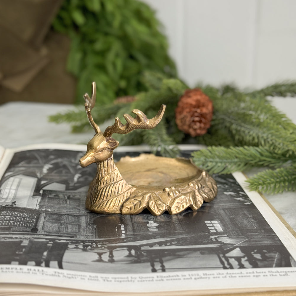 Vintage brass deer trinket dish
