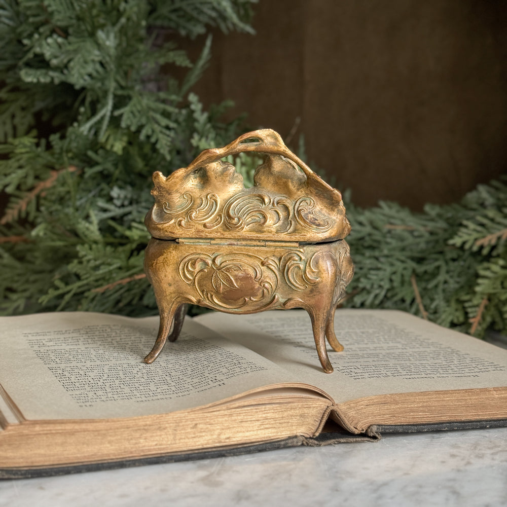 Vintage brass jewellery casket.