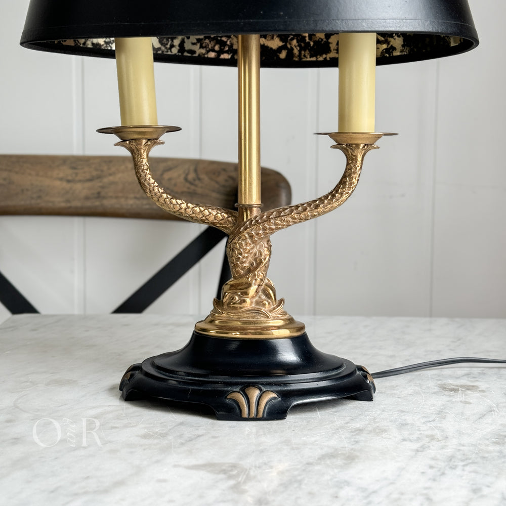 Vintage Black Brass Double Fish Lamp