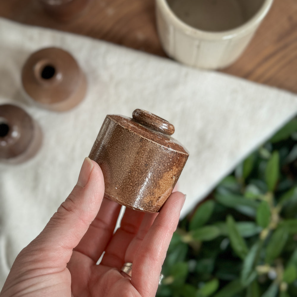 Antique England Brown Stoneware Ink well