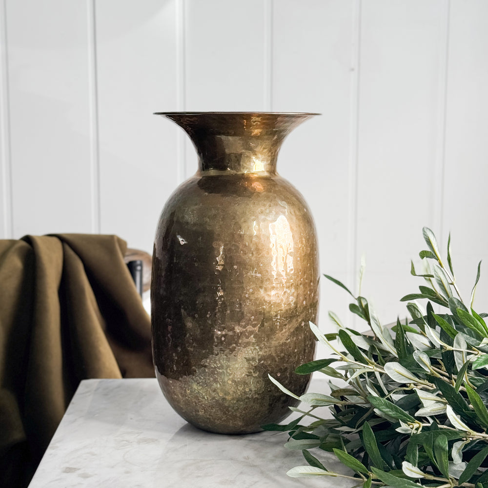 Vintage brass tall tapered vase.