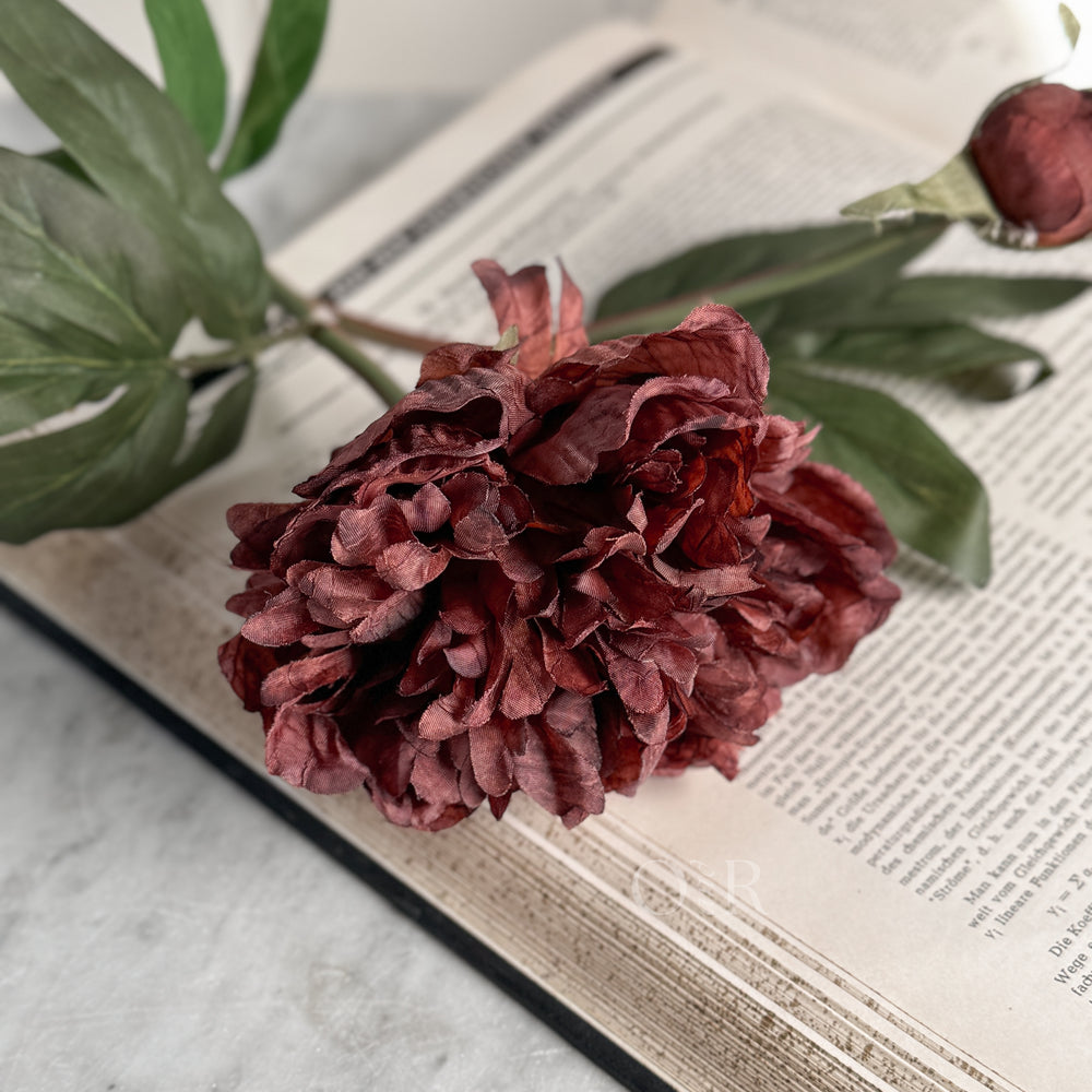 Burgundy Peony Faux Stem