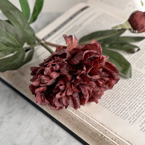 Burgundy Peony Faux Stem