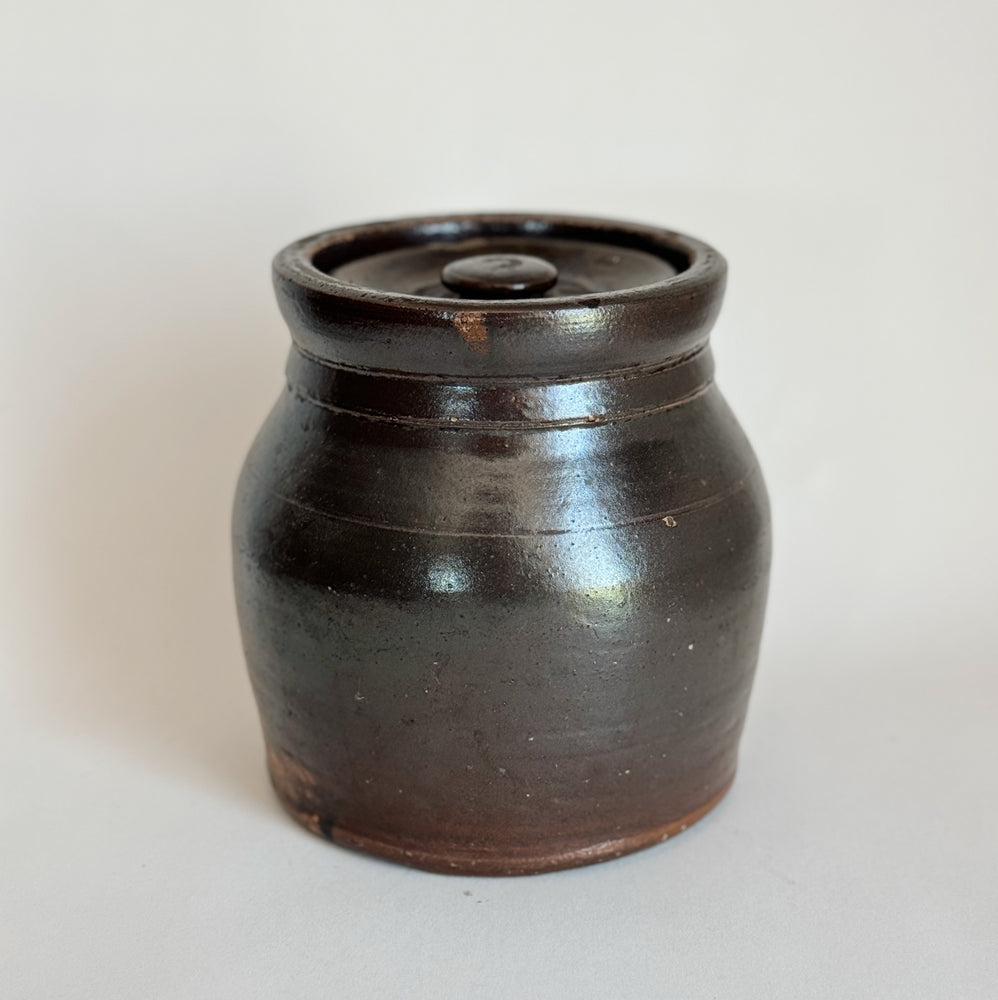 Vintage Lid Stoneware Jar.
