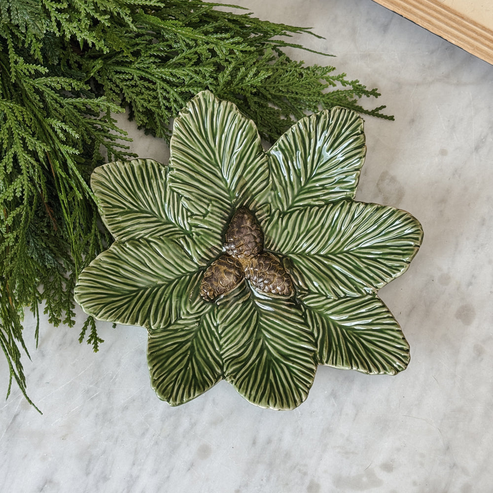 Pine bough ceramic plate.