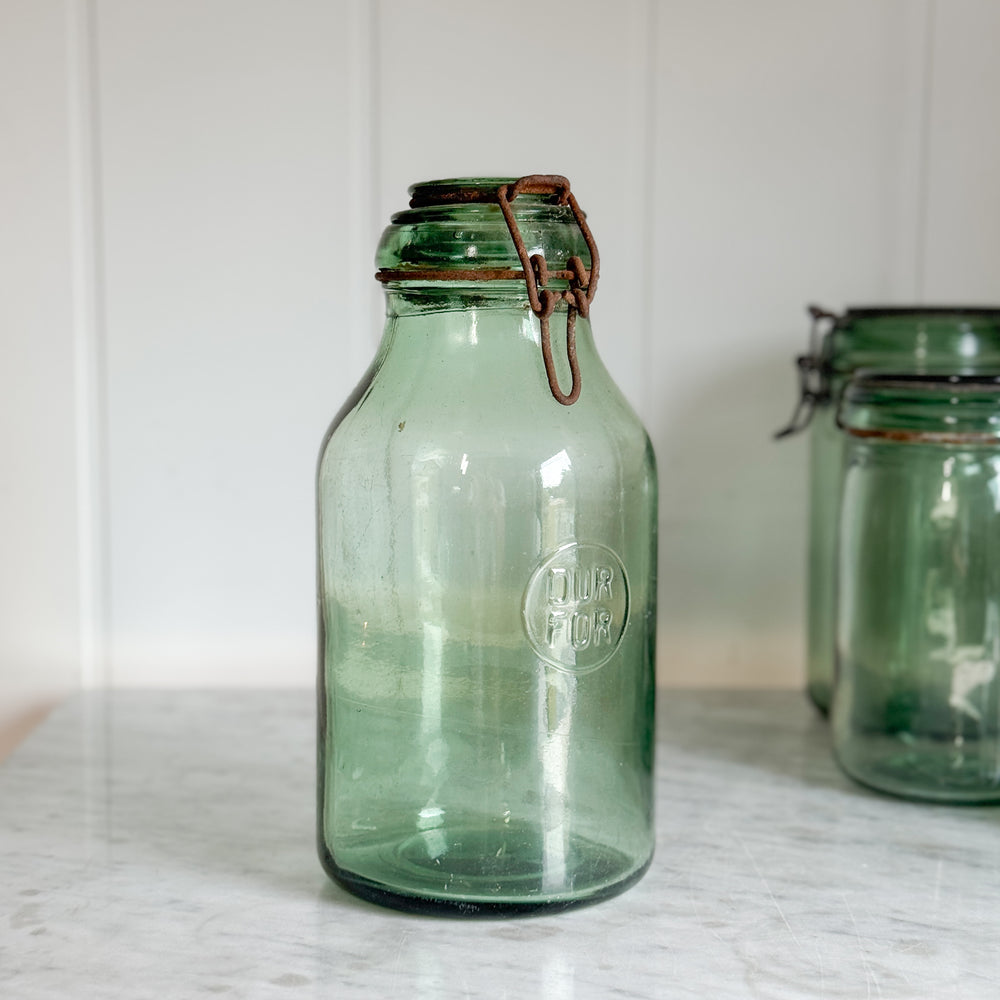 Vintage L green glass canning jar 1.5L- FRANCE