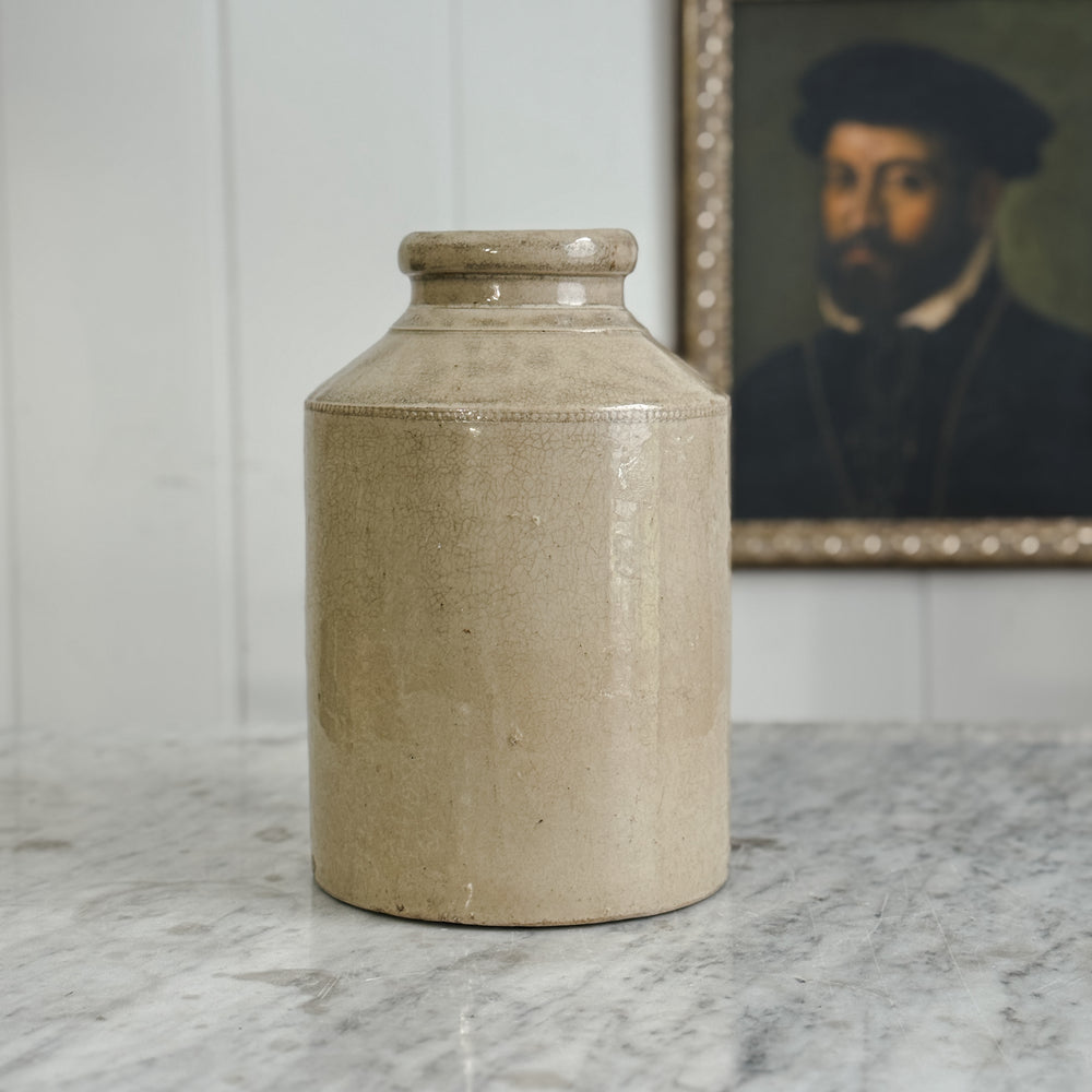 Vintage cream stoneware crock vase.