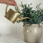 Vintage brass gold floral embossed watering can