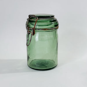 Vintage green glass canning jar - FRANCE