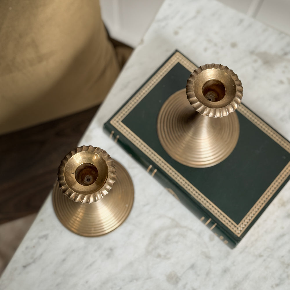 Vintage Brass Ribbed Taper Pair