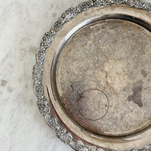 Vintage round floral silverplate tray.