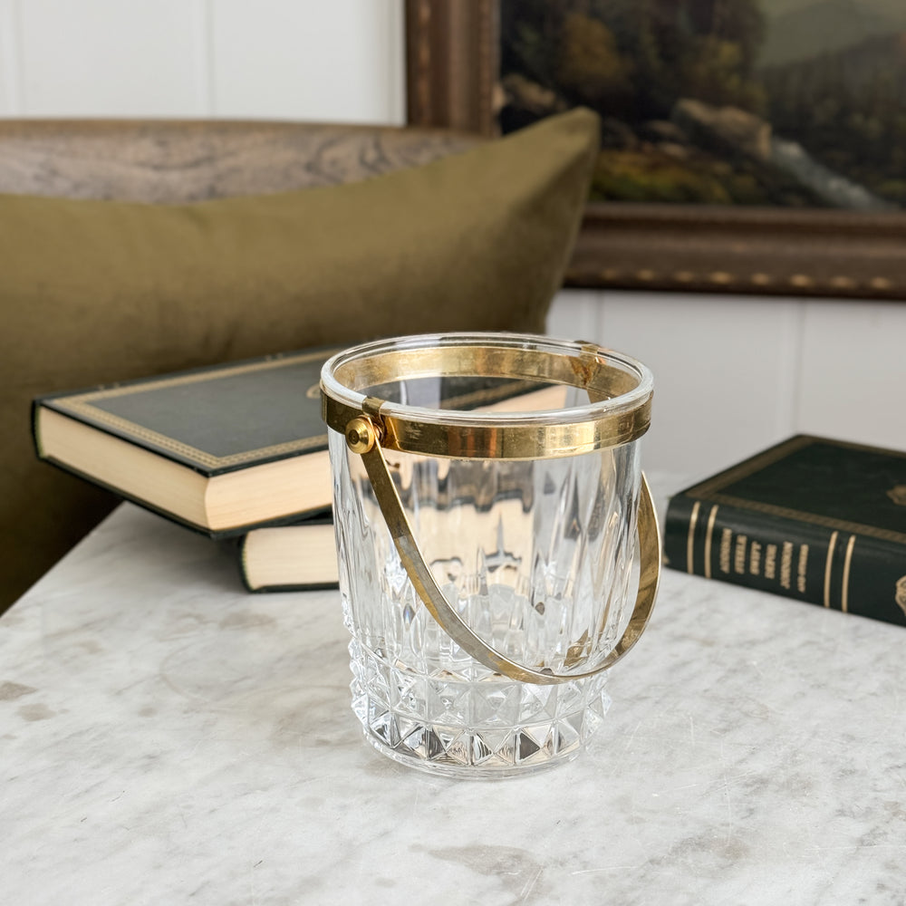 Vintage Crystal and gold metal ice bucket