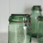 Vintage M Wide Green Glass Canning Jar- FRANCE