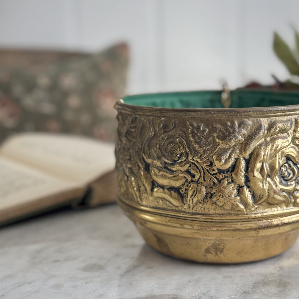 Vintage Brass Rose Hanging Planter.