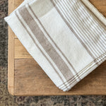 Taupe and White Stripe Linen Table Cloth