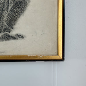 Vintage buddha charcoal etching print