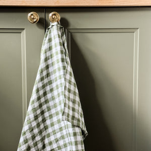 Green Gingham Linen Tea Towel