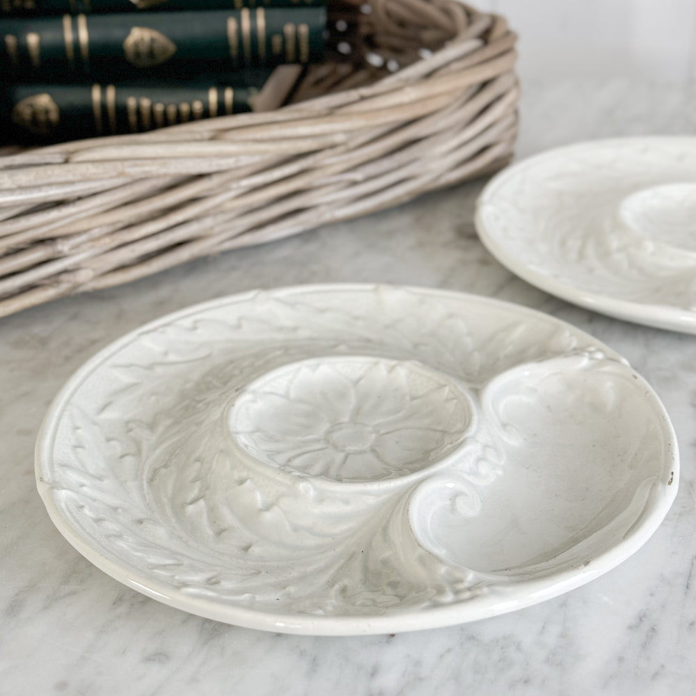 Antique white ironstone oyster plate - FRANCE