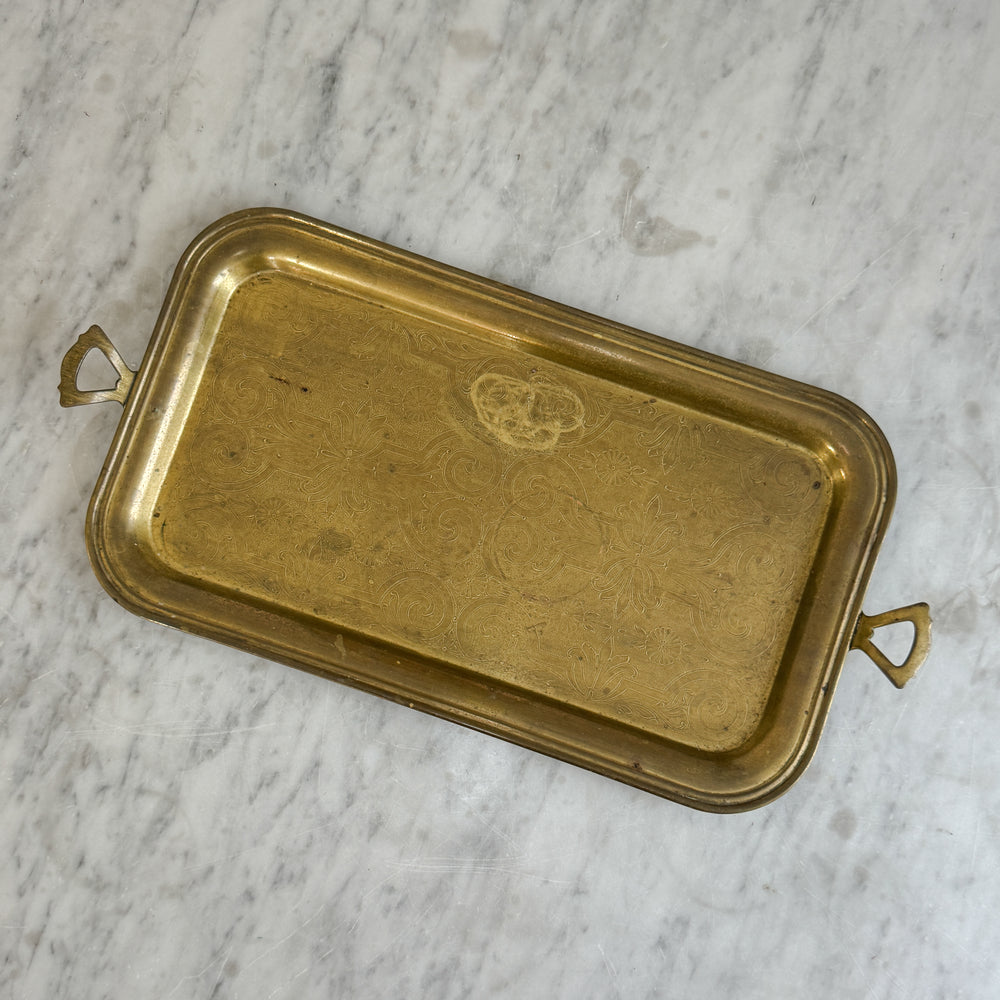 Vintage Brass Rectangular Tray with Handle