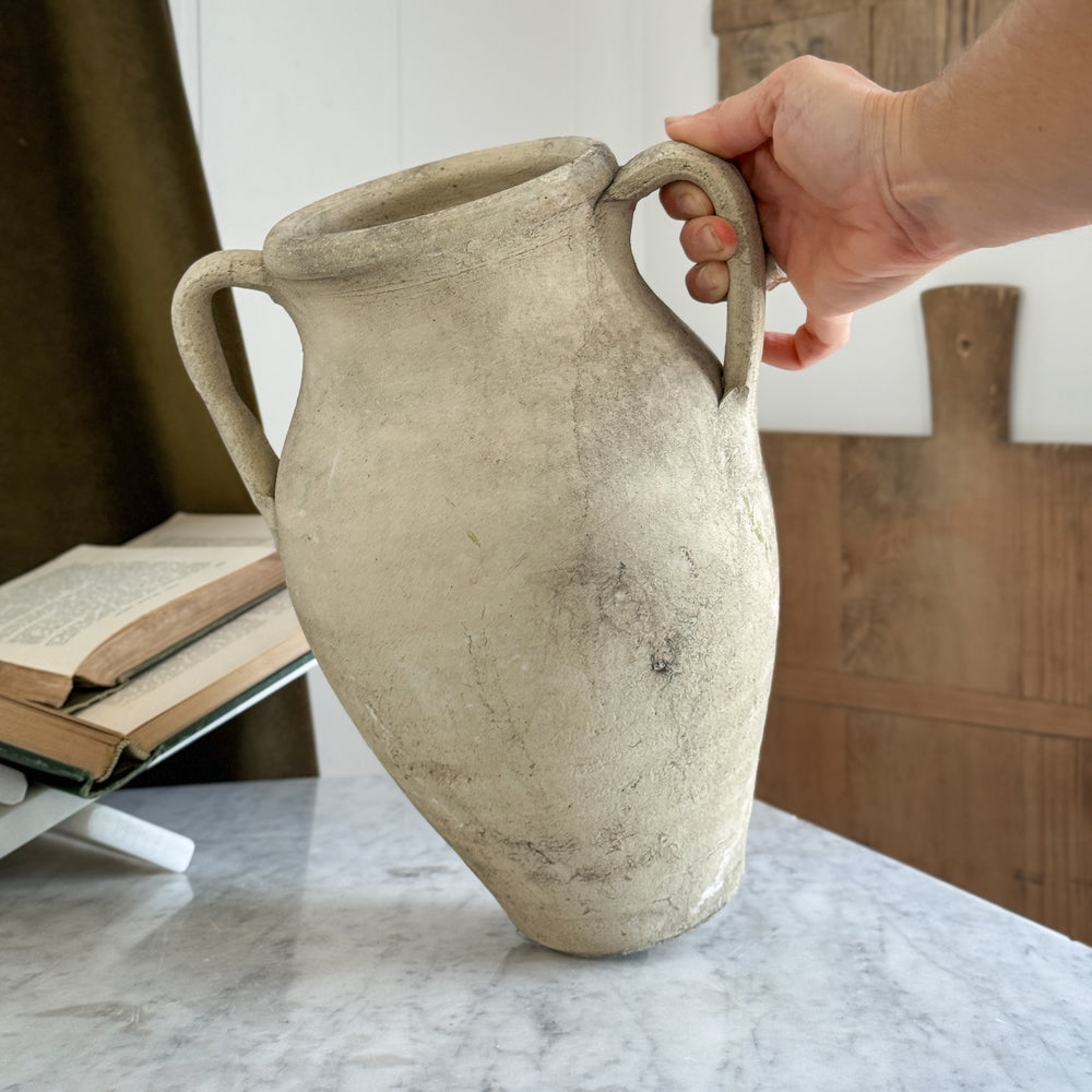 Vintage beige Turkish pot double handle.