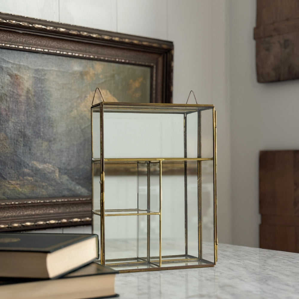 Vintage glass and brass hanging vanity case